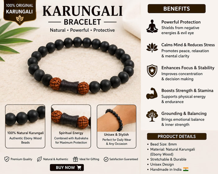 Karungali Bracelet (Pure Karungali with Rudraksha Accent)